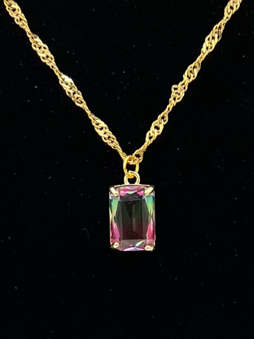 Emerald-Cut Mystic Rainbow Pendant Necklace - Picture 2 of 3